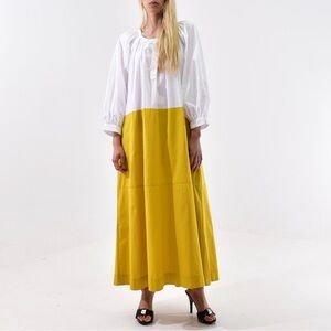 NWT Devotion Twins Colorblock Maxi Dress in White/Mustard, Size S